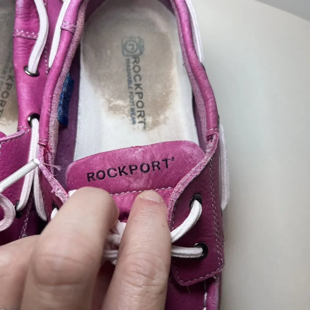 Dark‎ Pink Leather ROCKPORT Top Sider Loafers Girls Size 3 —USED/FADING
